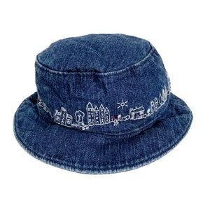 Osh Kosh B’Gosh Denim Jean Embroidered Cityscape Floppy Bucket Hat Sun Hat 3M-9M